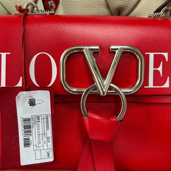 New Valentino LOVE V Ring Lipstick Red Leather Shoulder Bag Sold Out - Picture 4 of 13